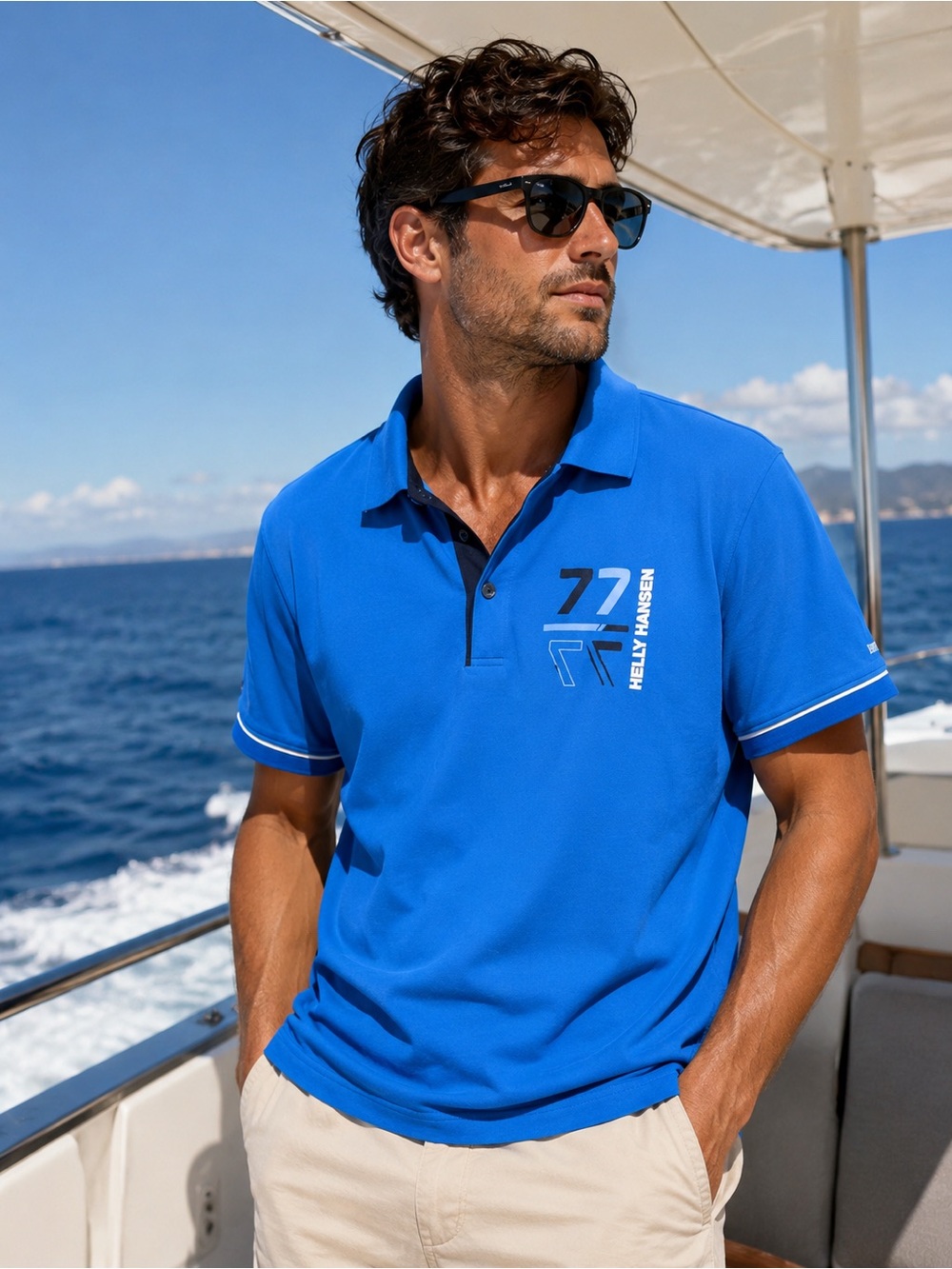 Helly Hansen Men’s Blue Polo Shirt - 77 Graphic, Sz L,  excellent used condition